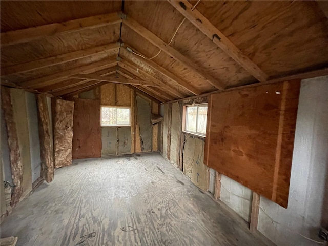 unfinished attic featuring a wealth of natural light