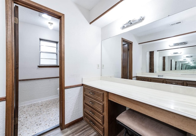 bathroom featuring vanity and hardwood / wood-style floors