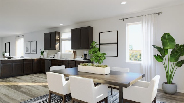 dining space with light hardwood / wood-style floors