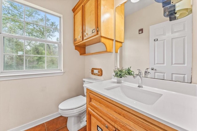 bathroom with tile patterned flooring, vanity, and toilet