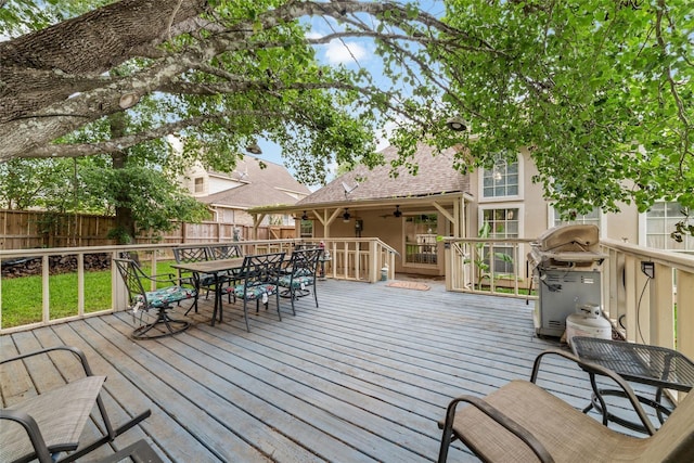 wooden terrace with grilling area