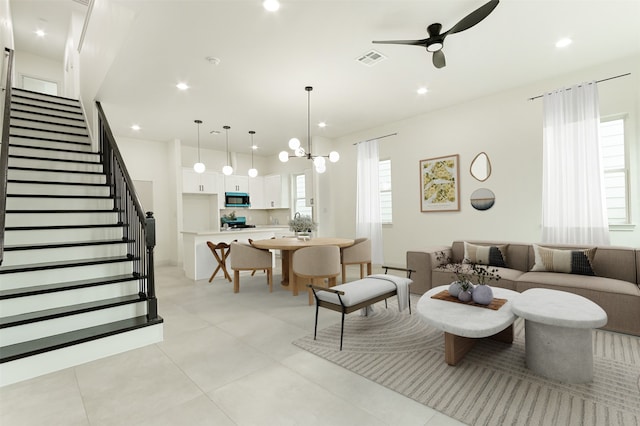 living room featuring ceiling fan