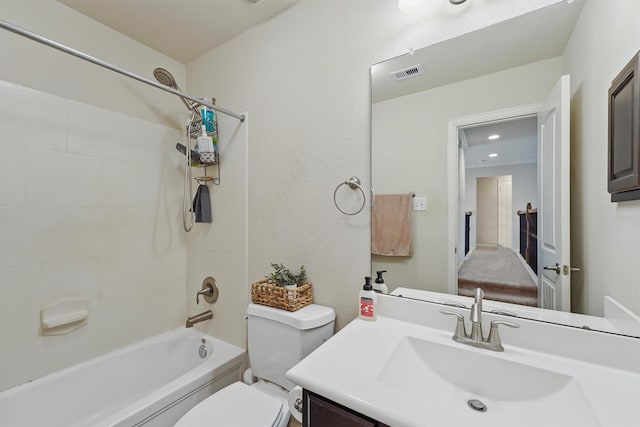 full bathroom with vanity,  shower combination, and toilet