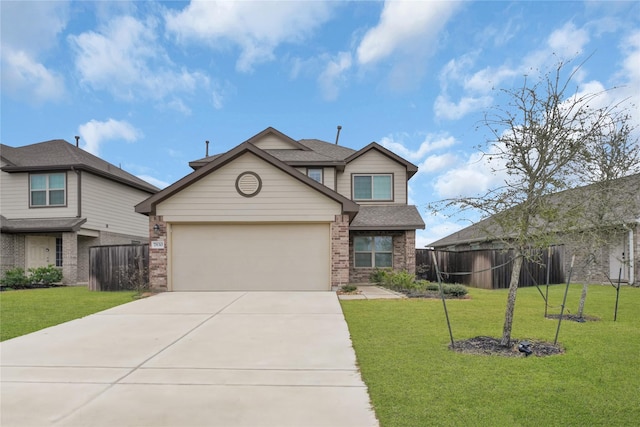 view of front facade featuring a front yard and a garage