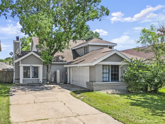 view of front of house with a front lawn and a garage