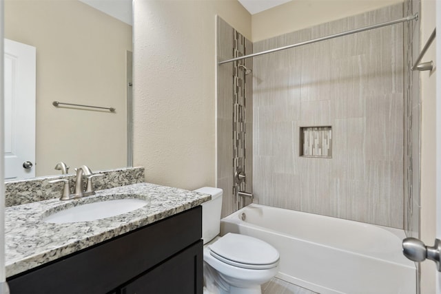 full bathroom with shower / washtub combination, vanity, and toilet