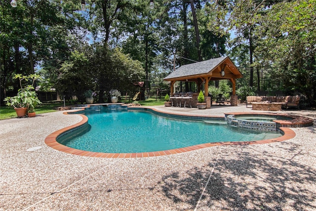 view of pool with a gazebo, an in ground hot tub, and a patio