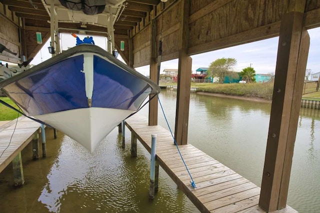 dock area with a water view