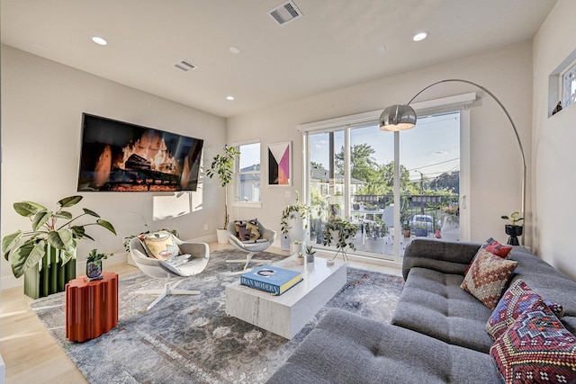 living room with hardwood / wood-style flooring