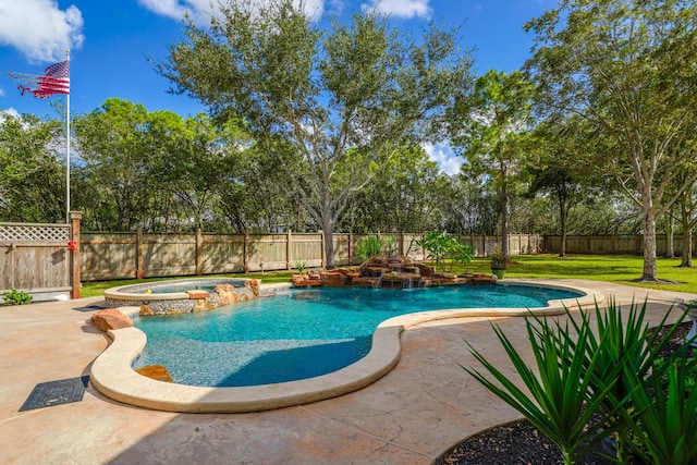 view of pool with a patio and an in ground hot tub