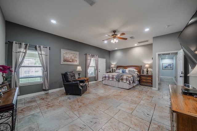 bedroom featuring ceiling fan