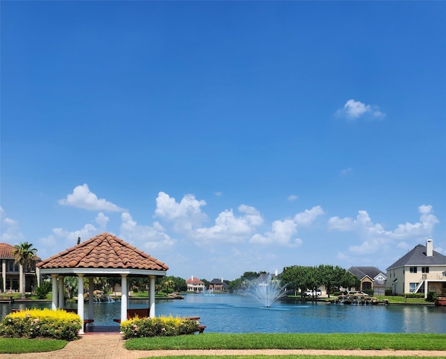 view of water feature featuring a gazebo