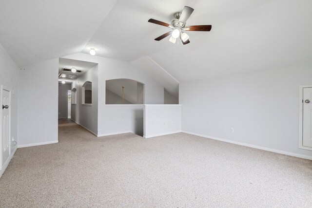 bonus room featuring carpet flooring, vaulted ceiling, and ceiling fan