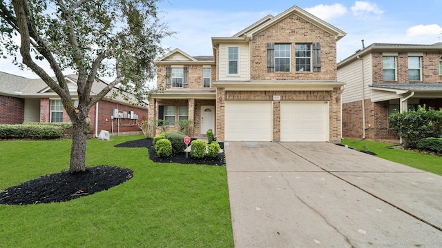 craftsman house featuring a front yard and a garage