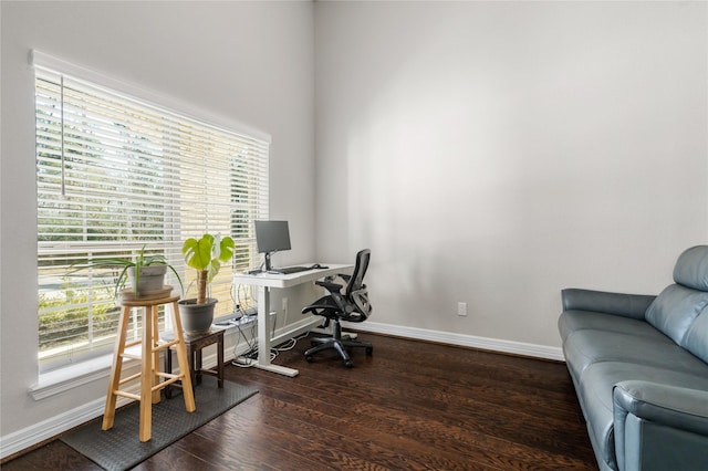 office space with dark hardwood / wood-style flooring