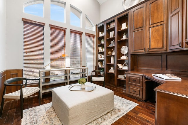 sitting room with dark wood-type flooring