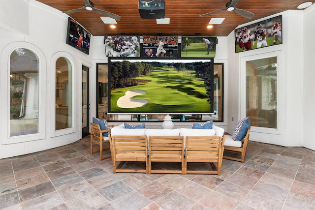 sunroom with wooden ceiling