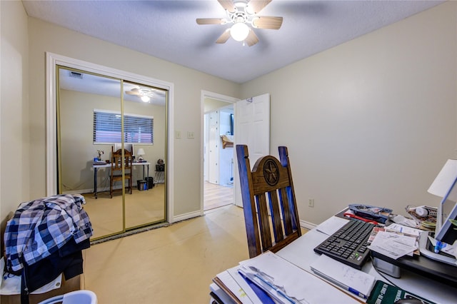 office area featuring ceiling fan