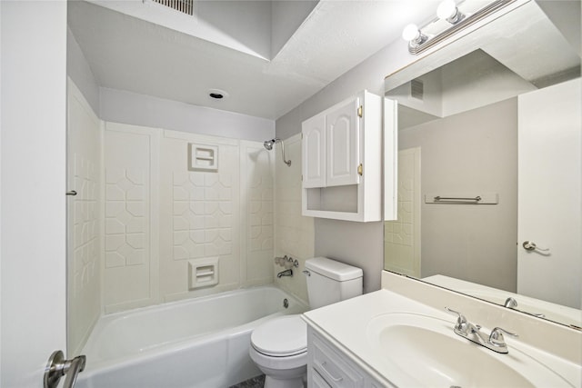 full bathroom with vanity, shower / bathtub combination, and toilet