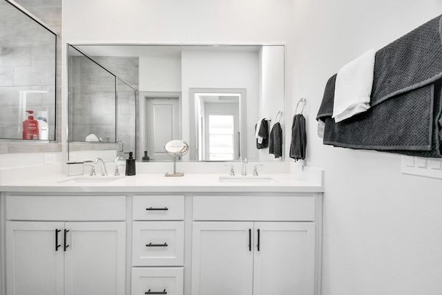 bathroom featuring vanity and walk in shower