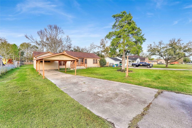 single story home featuring a front yard and a carport