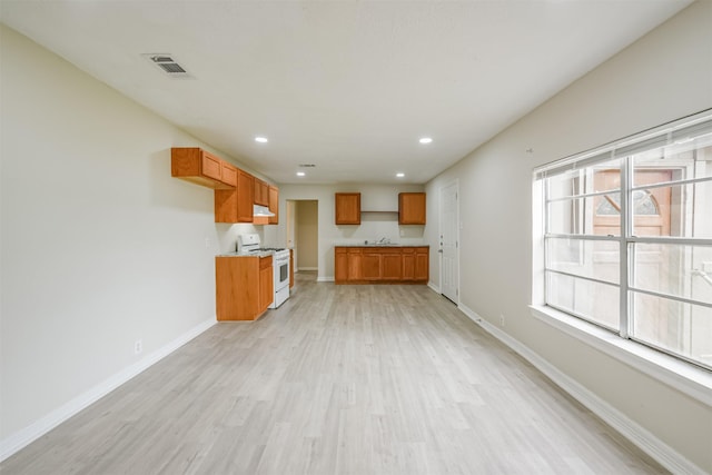 unfurnished living room with sink and light hardwood / wood-style flooring