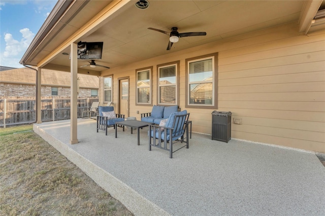 view of patio / terrace featuring an outdoor hangout area and ceiling fan