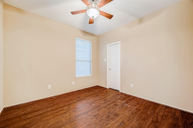 unfurnished room featuring hardwood / wood-style flooring, ceiling fan, and a textured ceiling