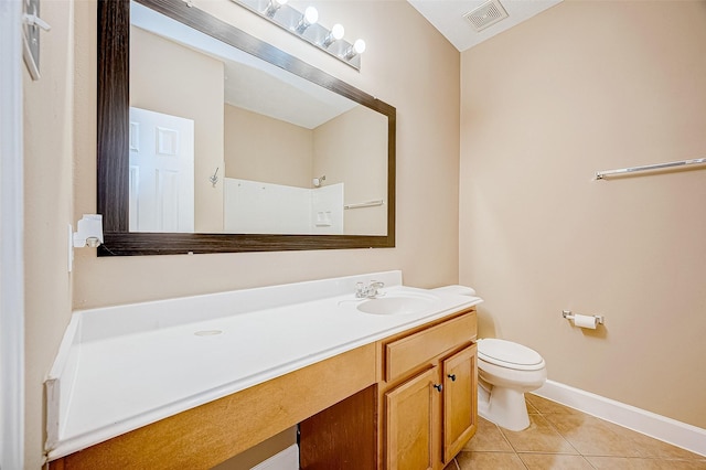 bathroom featuring tile patterned flooring, vanity, and toilet