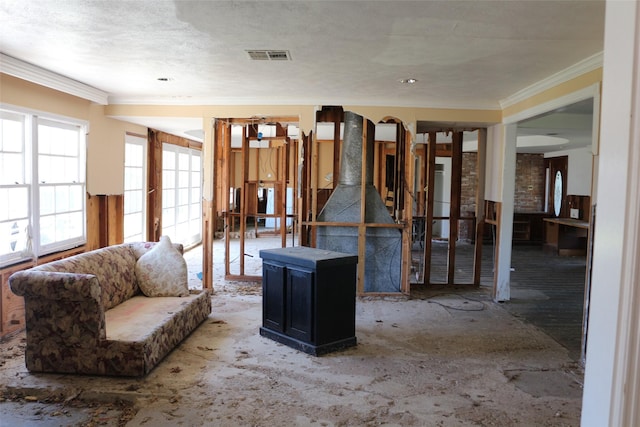 living room featuring ornamental molding