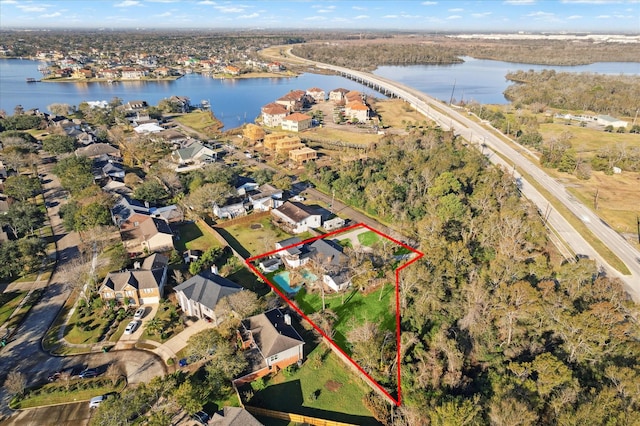 bird's eye view featuring a water view