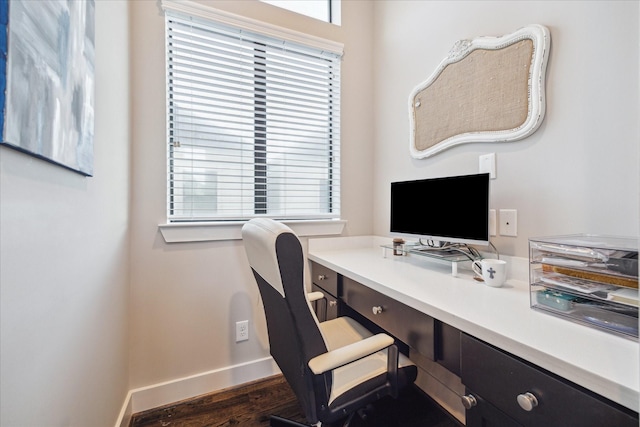 office with dark wood-type flooring