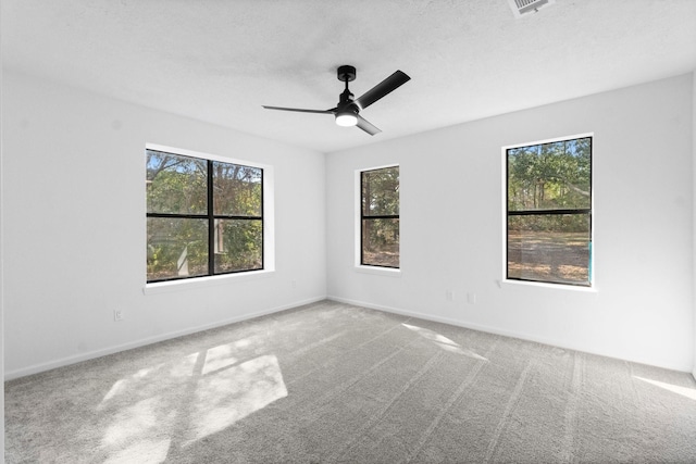 carpeted empty room featuring a wealth of natural light and ceiling fan