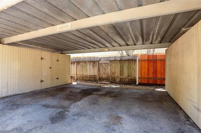 garage with wood walls