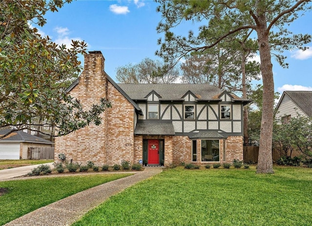 tudor house featuring a front yard