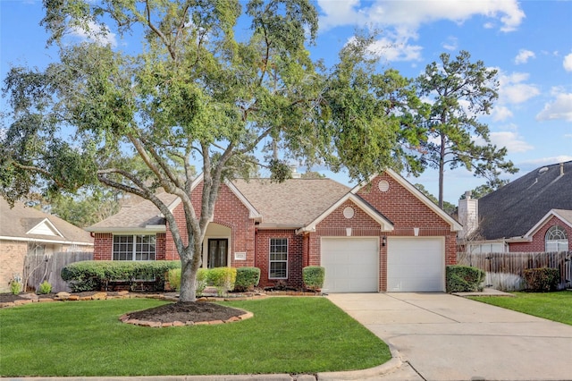 view of front facade featuring a garage and a front lawn