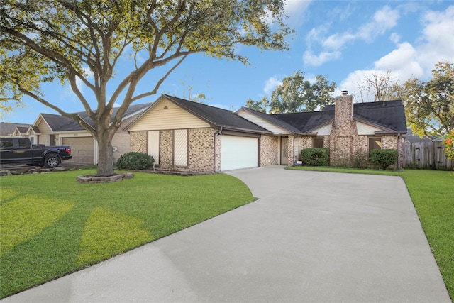 single story home featuring a garage and a front yard