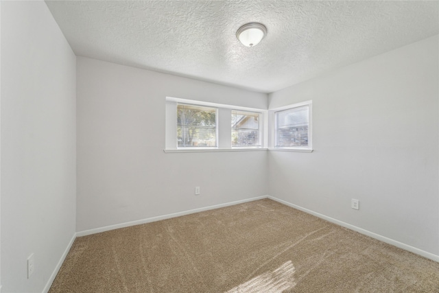 unfurnished room with carpet and a textured ceiling