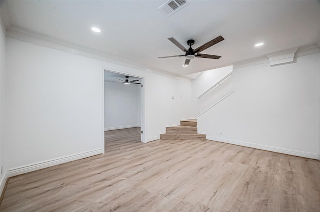 interior space featuring light hardwood / wood-style floors and ornamental molding