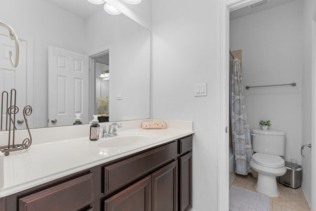 full bath featuring visible vents, tile patterned flooring, vanity, and toilet