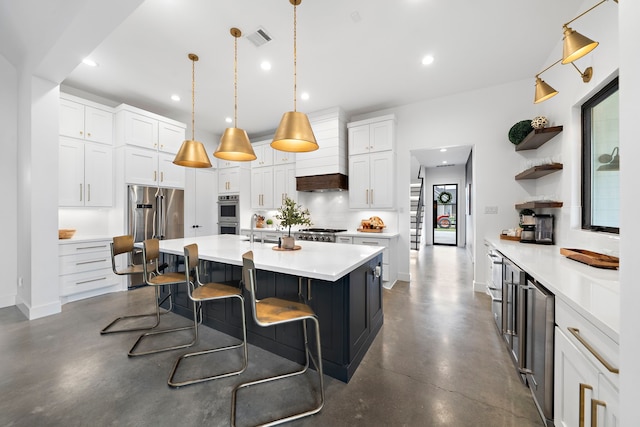 4103 Lea Ln, Fulshear, TX 77406 - kitchen featuring concrete flooring, decorative backsplash, stainless steel appliances, light countertops, and white cabinetry