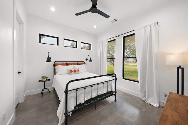 4103 Lea Ln, Fulshear, TX 77406 - bedroom featuring finished concrete floors, recessed lighting, and ceiling fan