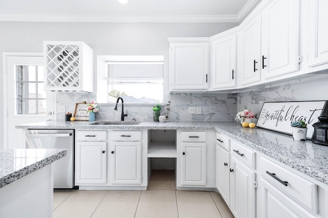 kitchen featuring dishwasher, white cabinets, and sink