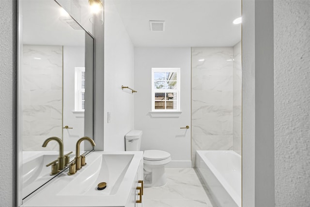 full bathroom with shower / bath combination, vanity, and toilet