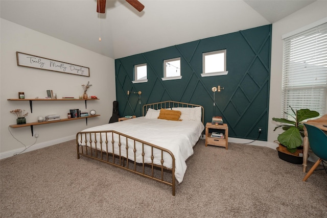 bedroom with ceiling fan and carpet