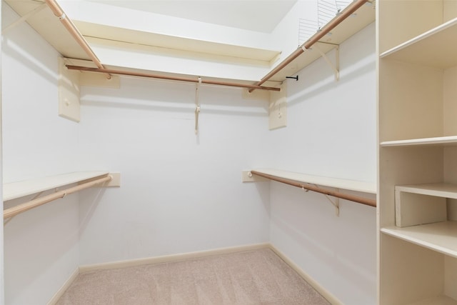 spacious closet featuring light colored carpet