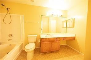 full bathroom with vanity, shower / bath combination, and toilet