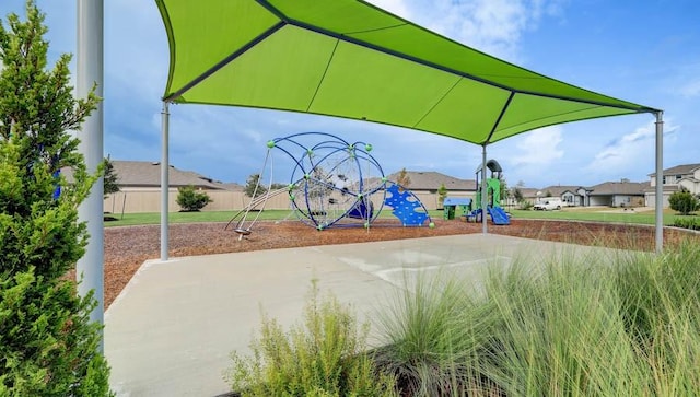 communal playground with a residential view