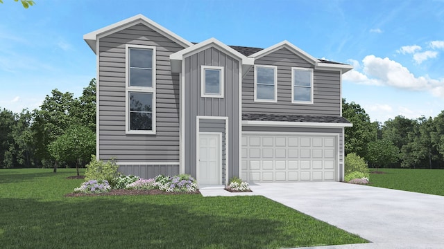 view of front of home featuring a garage and a front lawn