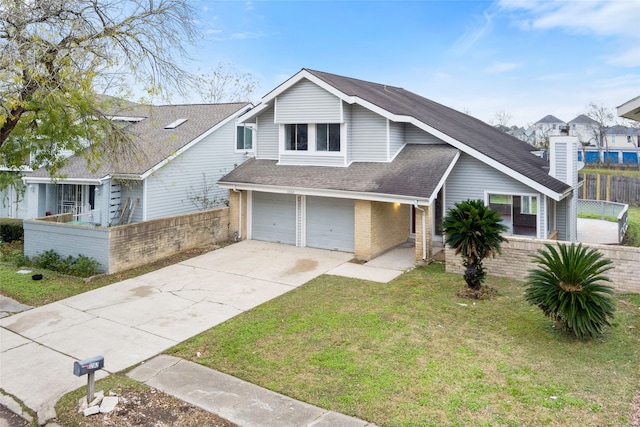 view of front facade featuring a front lawn and a garage